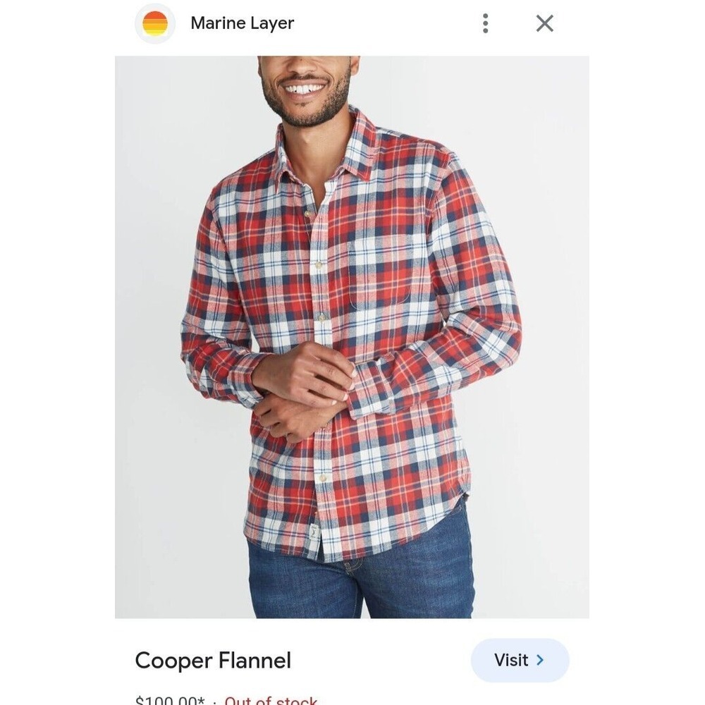 Marine Layer Shirt Mens L Red Cooper Plaid Long Sleeve Casual Button Up - Picture 11 of 11